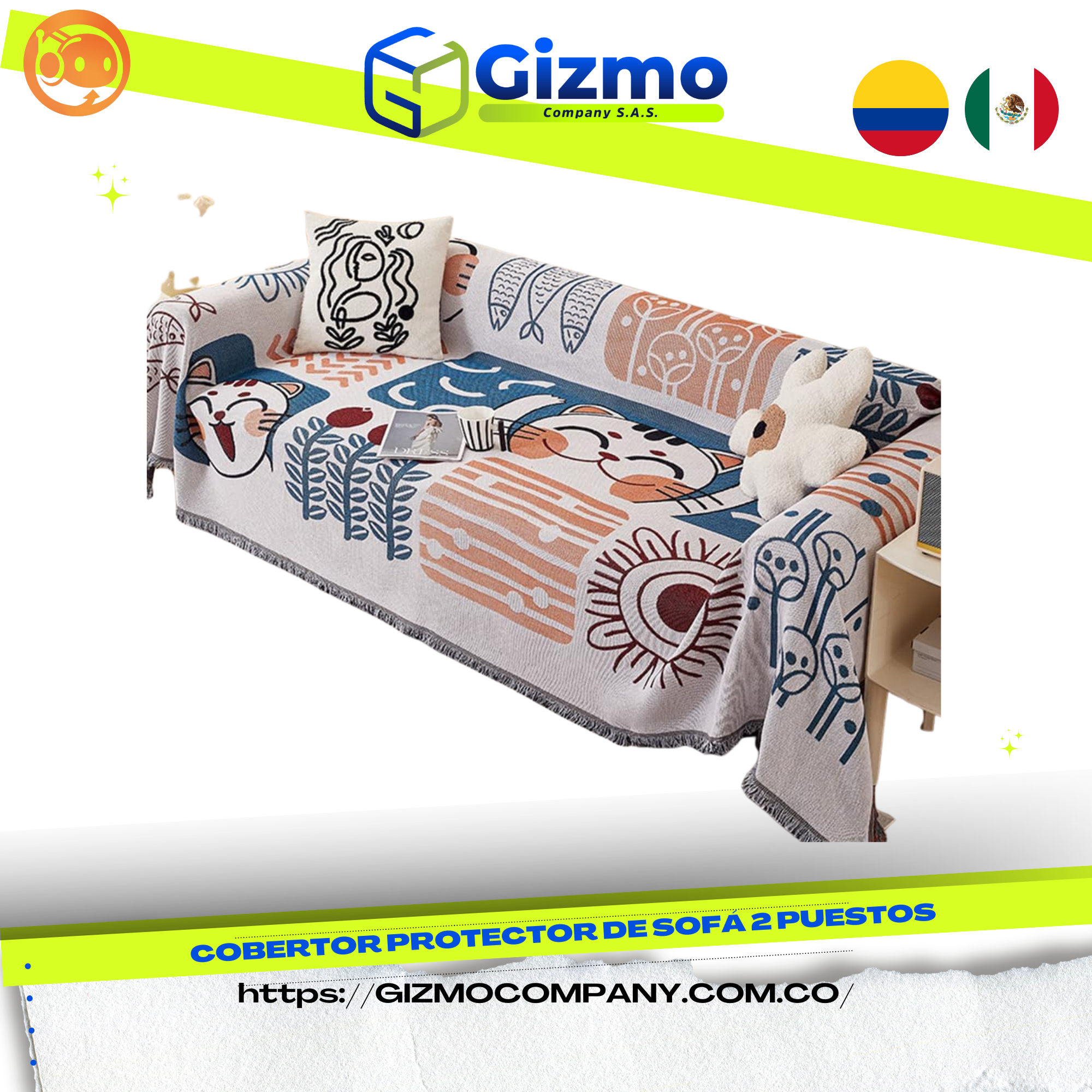 Cobertor Protector de Sofá 2 puestos